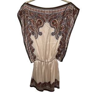 Max Studio Scarf Mini Dress Womens Large Brown Paisley Pullover Short